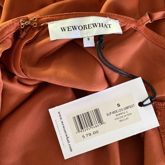 NEW WeWoreWhat Slip Sateen Wide Leg Jumpsuit in Clay Size S NWT - Picture 10 of 10